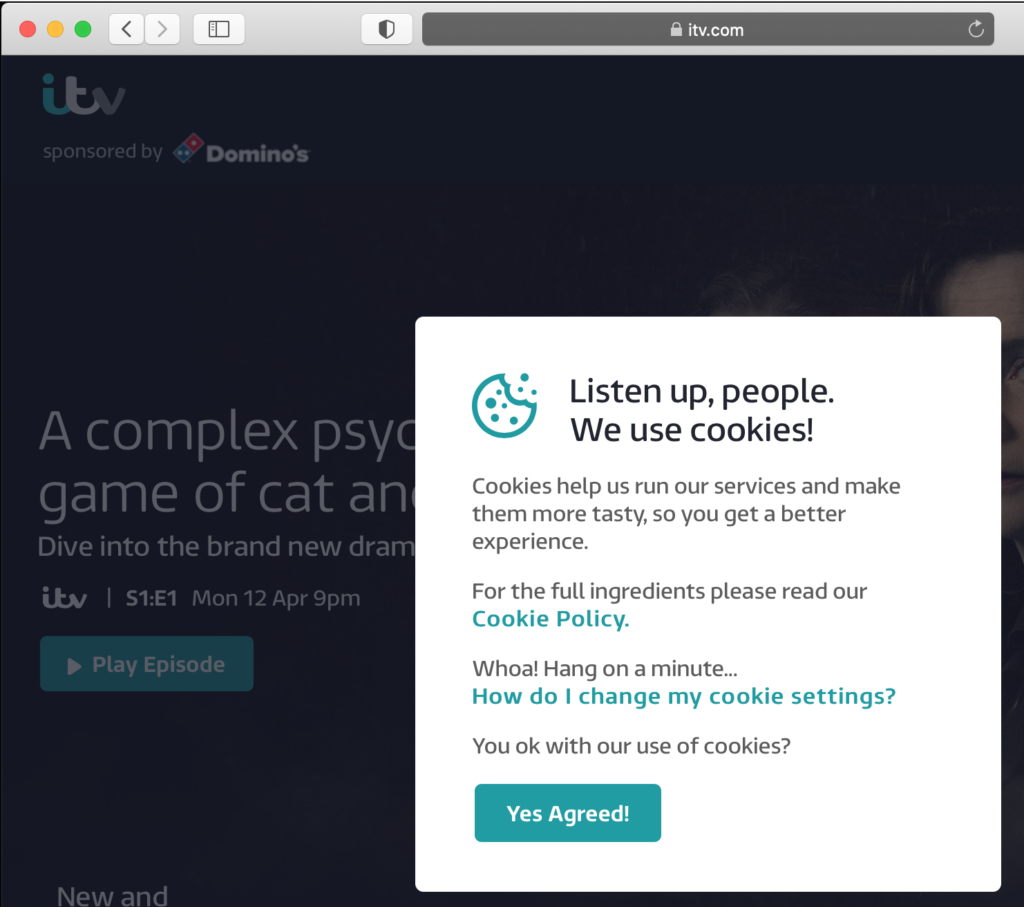 crap cookie banner at itv.com